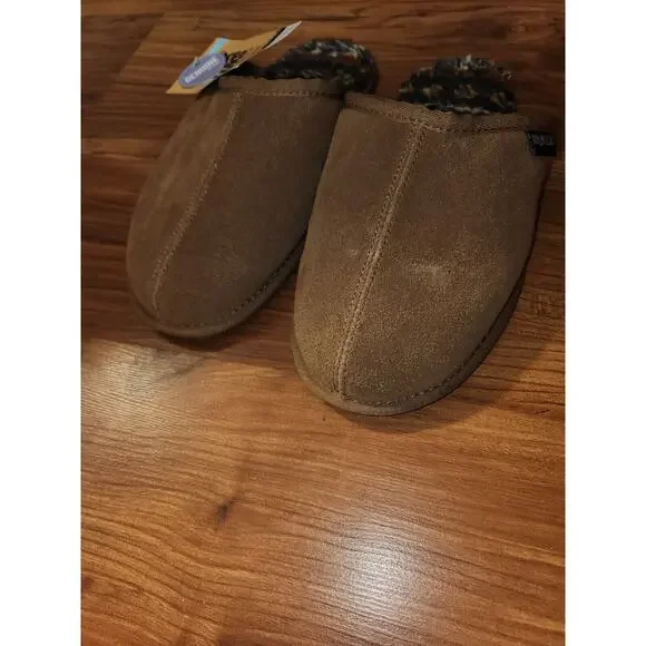 Muk Luk Slippers Mens Size 10 Brown Suede Slip On Slip Resistant Outsole Sole - Picture 2 of 6